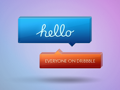 Hello Dribbble 3d blue bubble debut draft dribbble glass hello invite orange purple quote violet