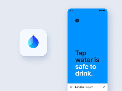 App search fluid transition animation app app icon bold design drinking fluid icon ios iphone liquid motion safety search transition travel typography ui water white space