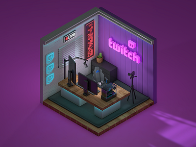 The streamer Setup 3d branding c4d cinema4d illustration isometric logo minimalist pc pcgaming room setup streamer streaming twitch