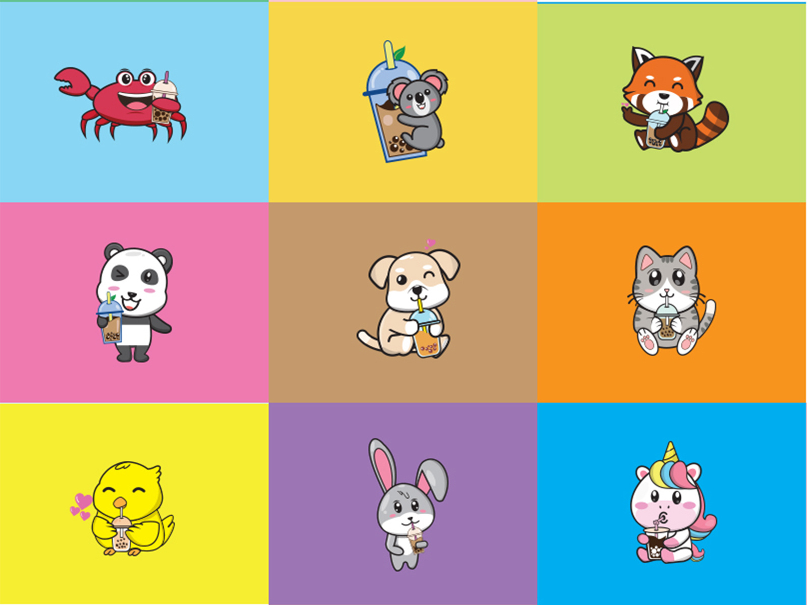 Animal Cute with Bubble Tea by De Putera on Dribbble