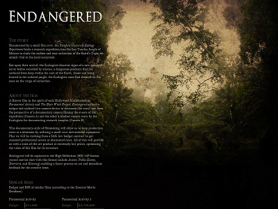 Endangered Film Website advertising art direction art director art director los angeles art director orange county art director san francisco design