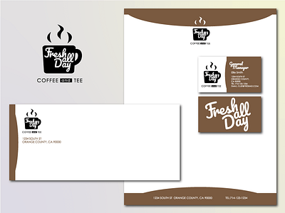 Fresh all day coffee stationary branding business card coffee envelop letterhead logo