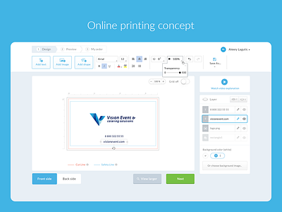 Online printing concept blue card cards concept constructor print printing ui ux