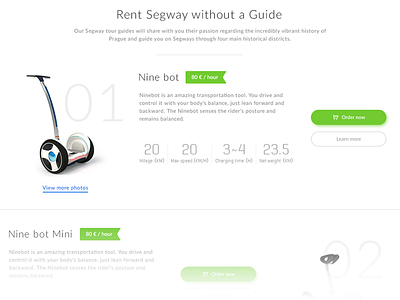 Segway rent clean green modern onepage rent segway services ui web