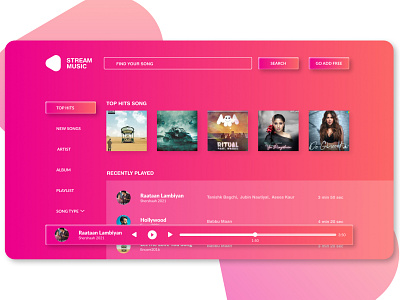 Music streaming web home page.