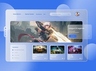 Glass Game Streaming UI Design app design branding dribbble figma graphic design graphicdesign landing page ui uiux ui design ux