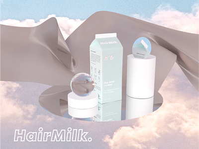 HairMilk Brand 3d aesthetic cinema4d hair product render sky ui uidesign uiux ux