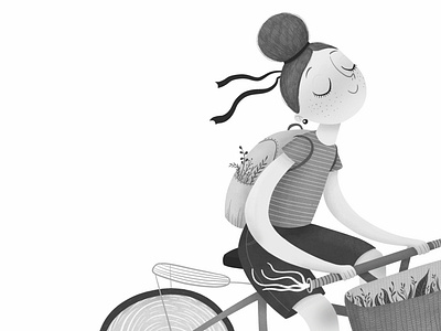 Happy moment 2d bicycle cg children illustration digital flower girl illustration portreit procreate summertime