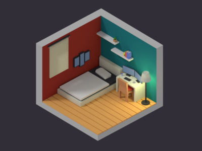 Low poly isometric room blender3d illustration isometric low poly