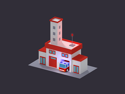 Low poly isometric firehouse