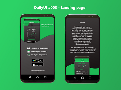 Landing page - Training app - DailyUI #003 app app conecpt concept daily daily challenge dailyart dailyui dailyui003 design fitness fitness center green information landing landing page page showcase training ui ux