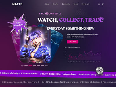 Marketplace for NFT Trading art figma landing marketplace nft pink purple ui ux website