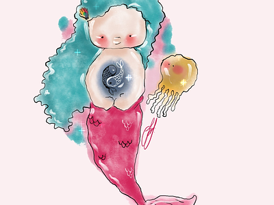 Sea heart art artist illustration illustrator kidlitart kunst mermaid yingyang