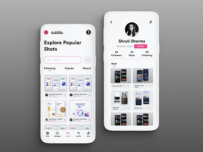 Dribbble App design app design dribbble mobile shrutiuiux ui uidesign uxdesign