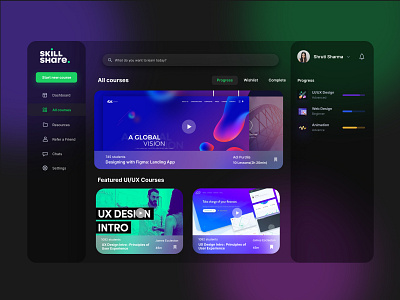 Skillshare home page dark course dark darkmode design dribbble figma shrutiuiux skillshare uidesign webdesign website