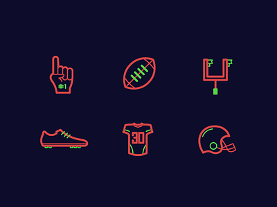 Football Icons ball flag flat glove goal helmet icons line neon shirt shoe superbawl
