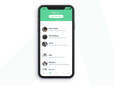 Bandsintown Redesign - Artist app artist bandsintown concert explore iphone mobile music search show track