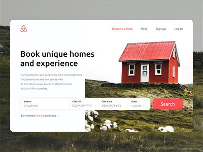 Airbnb - Homepage airbnb airbnb redesign book a hotel concept design dmytro havrykov homepage homes main page main screen redesign search bar travel ui ui ux webdeisgn