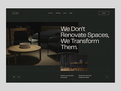 Dark Interior Header design interiordesign landing page minimal typogaphy ui design uiux uxdesign web website design