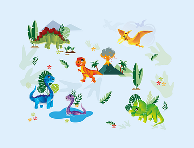 Jungle Origami Dino's digital illustration dinosaurs illustration vector