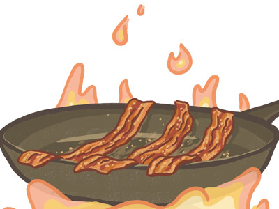 Cooking Bacon bacon cooking fire flame frying grease illustration pan