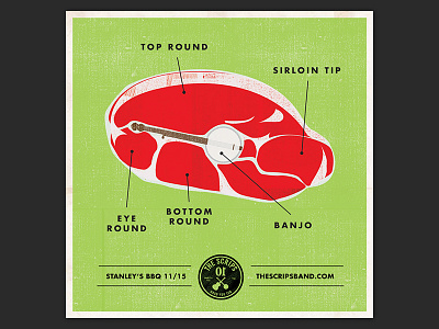 The Scrips at Stanley’s BBQ - Concert Poster band banjo bbq bluegrass gig illustration meat music poster steak