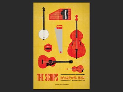 The Scrips at The Forge - Concert Poster autoharp banjo bluegrass concertina illustration musical saw poster