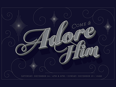 Christmas Service Poster - Come & Adore Him christmas poster shadow type stars typography