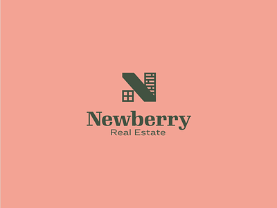 Newberry Real Estate Logo Concept brick chimney house n real estate window