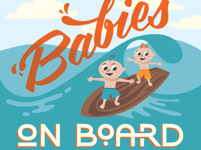 Babies on Board babies baby illustration lettering surfing twins typography vector vintage