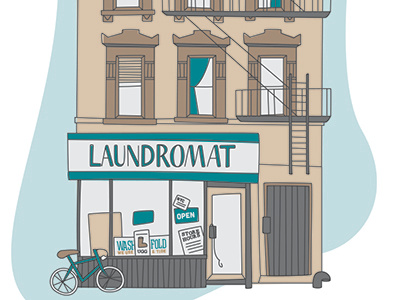 131 architecture bike brooklyn building illustration laundromat vector