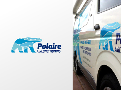 Polaire Airconditioning – logo air air-conditioning animal blue brand identity design cold flowing logo design polar bear waves wind