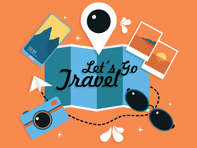 Let's go travel banner banner camera cartoon cute flat flyer glasses map smartphone travel