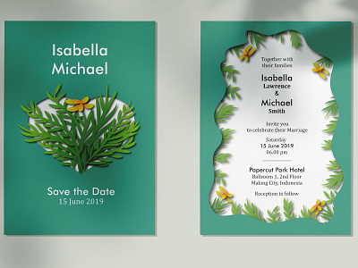Papercut Floral Wedding Invitation Kit card design floral flower illustration invitation leaf paper papercut print shadow template vector wedding