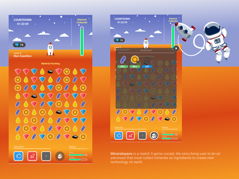 Match 3 Mineralspace design ios android application android app android app design android page design ux designer ui ux ui uxmobile uimobile game artist game animation game art 2d game 2d game match3