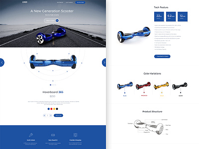 Landing Page blue daily ui design hover board landing page product scooter ui ux