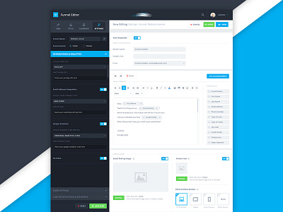 Funnel Settings auto responder backend black dashboard design email template funnel interface settings ui ux