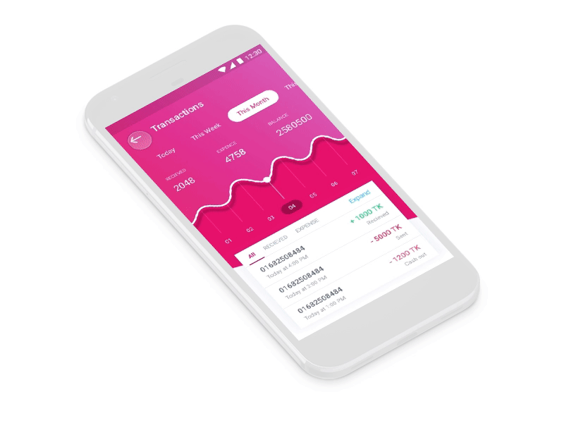 Mobile Bank Concept with Animated Prototype - Transaction Stat android app app design financial app interaction material design mobile banking money transaction ui design ux design