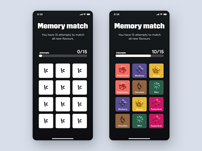 Memory Match UI app cards design flat flatdesign game gamification learning tool memory game memory match mobile sketch ui ux