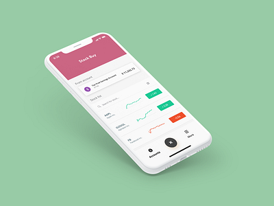 Mobile Banking App - Stock app banking design financial fintech green investment ios iphone mobile mobile app mobile banking pink react native sketch stock stock market ui ux ux design