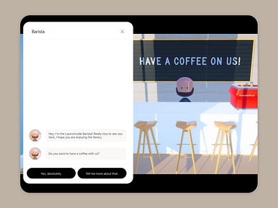 3D Library - Barista chat 3d 3d character barista blender chat chatbot chatting coffeeshop data visualization design library risk risk management sketch ui unity ux web webdesign webgl