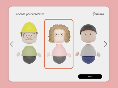3D Library - Pick your character 3d 3d character blender character data analysis design fun game gamefication library risk sketch ui ux web web app webdesign