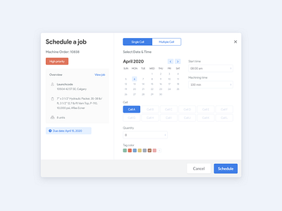 Scheduling a job 🗓 calendar clean ui date design interface job modal react schedule scheduling sketch ui ux web web app web app design web application web design web responsive