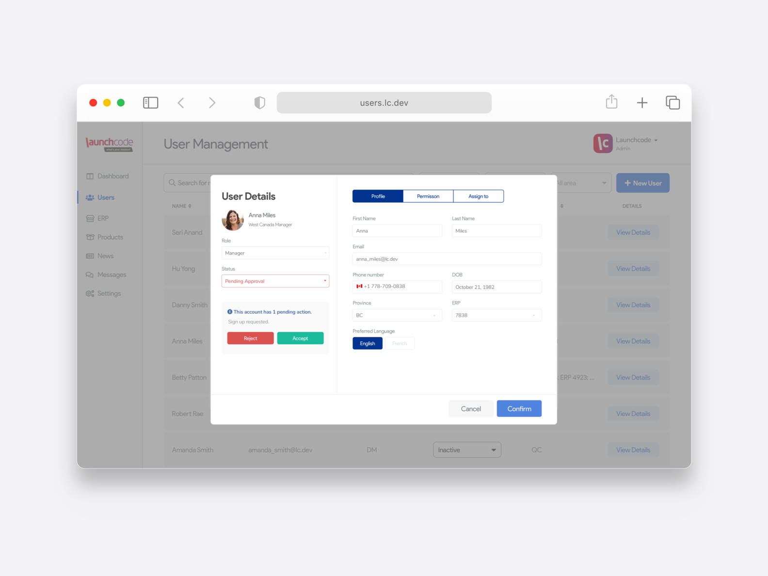 User Management by Luiz Lizardo for launchcode on Dribbble