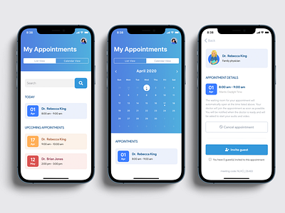 Healthcare App - My appointments android app appoitments calling clean clean design design healthcare interface ios medical app mobile product design sketch ui user experience user interface ux video conference virtual care