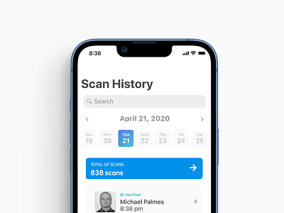 History screen android app calendar cards clean design fake id history id id scanner id scanning ios mobile mobile scanner patronscan scanner simple sketch ui ux