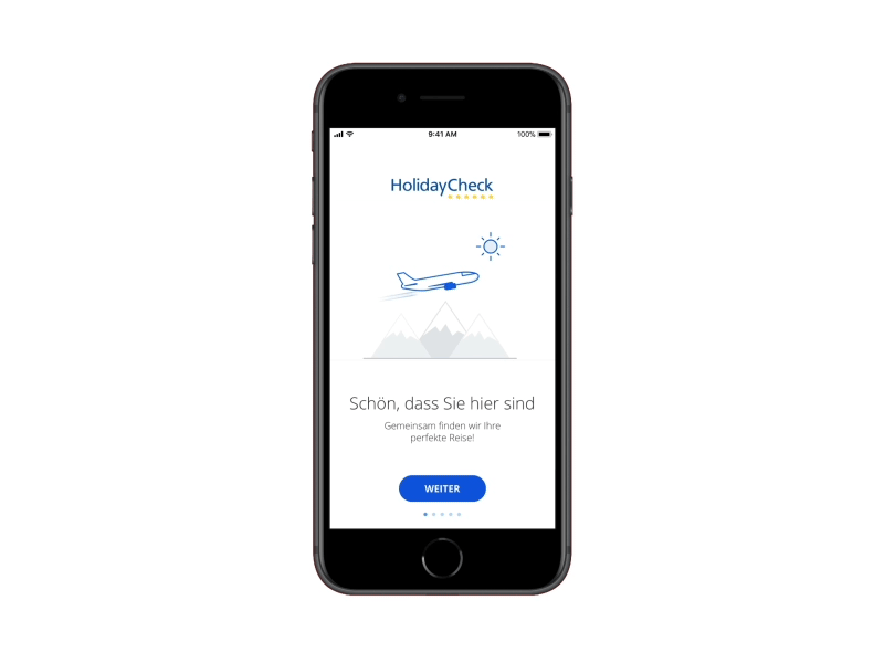 HolidayCheck mobile apps onboarding after effects animation framer illustration instructions launch on boarding paginated prototype tutorial