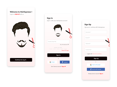 Hair Saloon Mobile  App log in