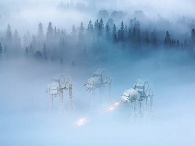 AT-AT walkers in the thick fog