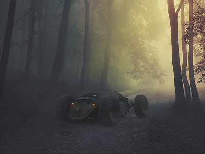 Buggy in the haunted forest buggy forest photo manipulation vehicle